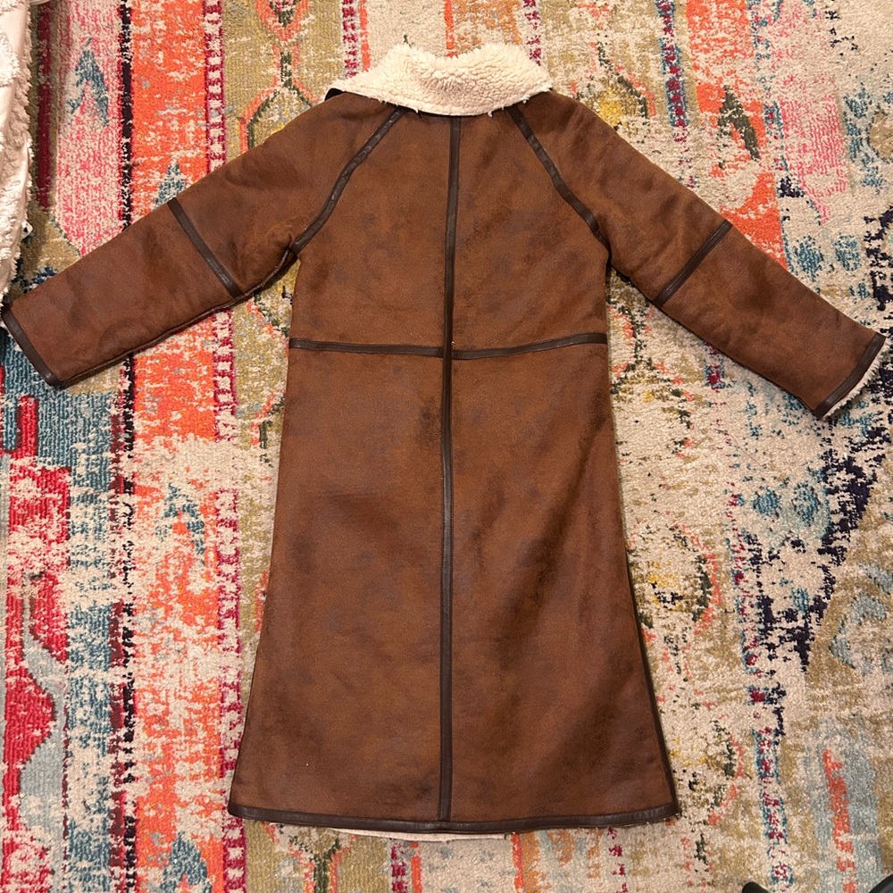 Boohoo Longline Brown Suede Shearling Aviator Coat. Size S ( runs large) - Picture 2 of 16
